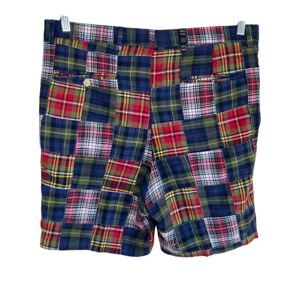 Berle Vintage Cotton Madras Plaid Pleated Front Chino Shorts Preppy Sz 34